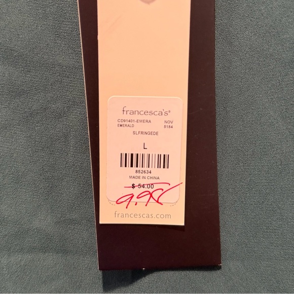 Francesca's Collections Green Mini Dress with Black Fringe - Picture 3 of 3